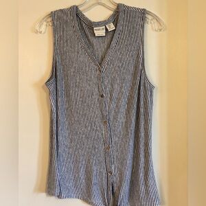 RACHEL ZOE LINEN TOP BLOUSE SZ XL  Blur STRIPED SLEEVELESS TIE FRONT button up